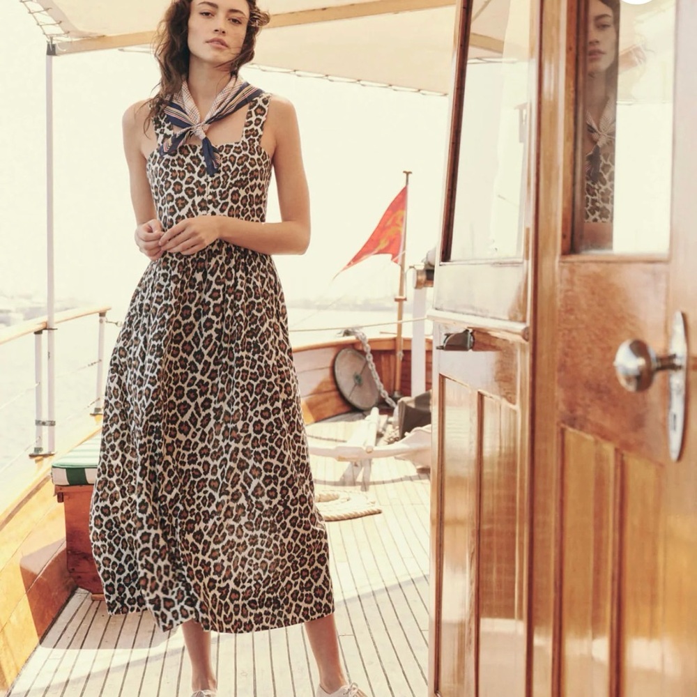 THE GREAT. Leopard Print Midi Dress